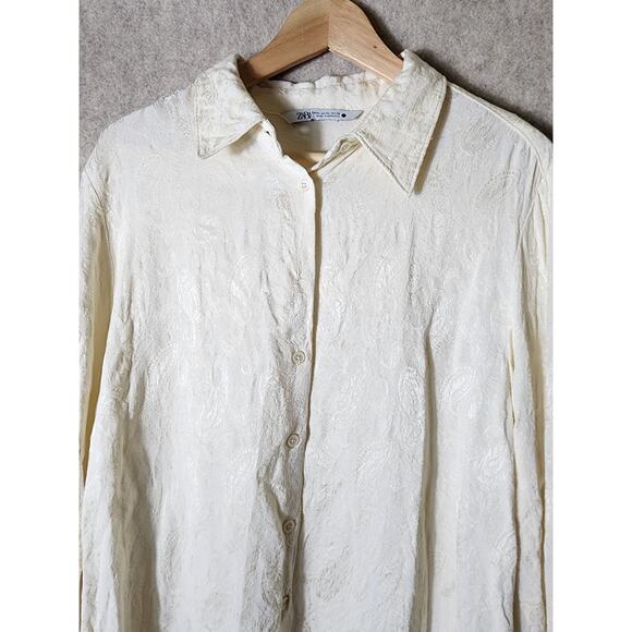 ZARA Cream Paisley Textured Fringe Career Casual Night Out Button Up Top SZ XL - Picture 9 of 10